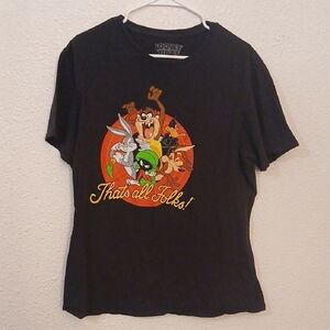 Make Offer Warner Bros Black Short Sleeve Tee with Cartoon Graphic